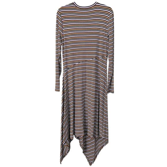 BCBGMaxAzria Dress - Tan Pink & Brown Striped Long Sleeve Asymmetrical A-line XL - Picture 3 of 7